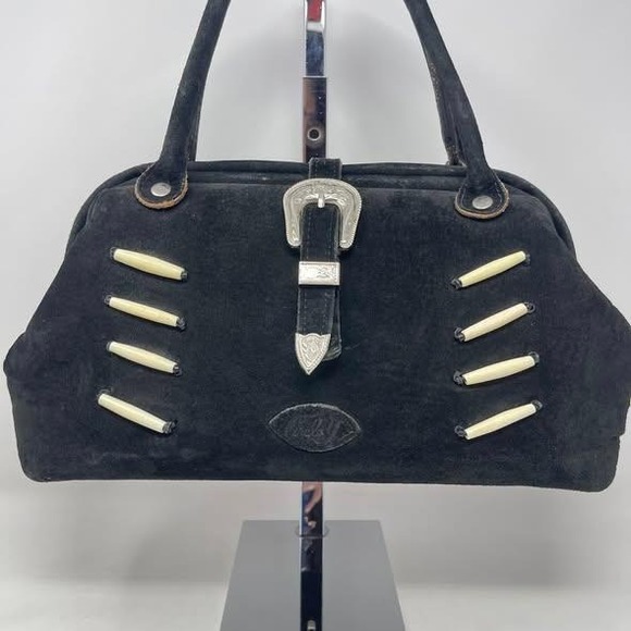 Circle Y Sibyls Collection Western Satchel Black Suede Leather Silver Buckle NFR - Picture 2 of 10